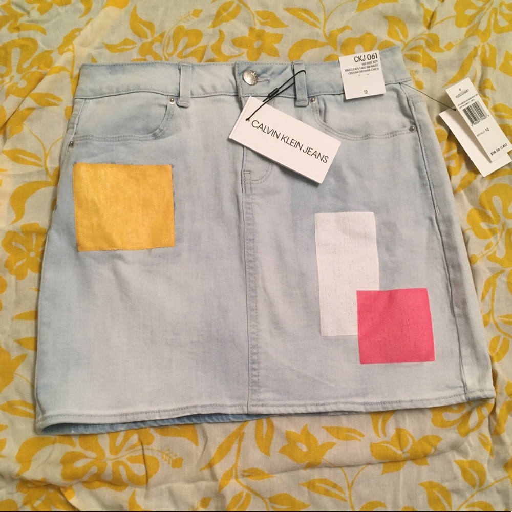 🍍 Calvin Klein Jeans Patchwork.Skirt Girls. Size 12 NWT